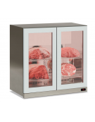Frigo vetrina pensile 2 ante per conservazione carne in acciaio AISI 304 spazzolato - temp. -2°/+10 °C - cm 90x56,5x85,2h