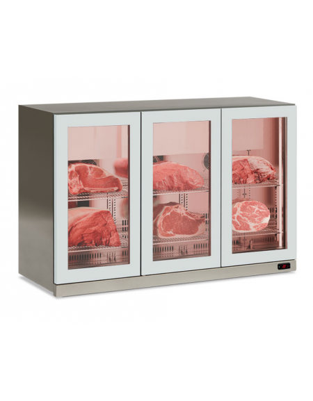 Frigo vetrina pensile 3 ante per conservazione carne in acciaio AISI 304 spazzolato - temp. -2°/+10 °C - cm 135x56,5x85,2h