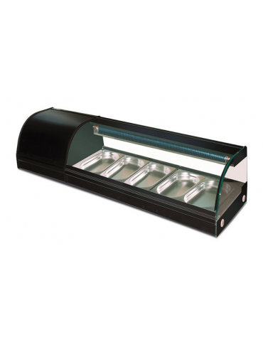 Vetrina refrigerata per sushi con vetro frontale curvo - N°5 vaschette GN 1/3 incluse - temp. 0°/+6°C - cm 150x41,5x30h