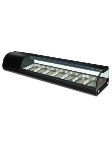 Vetrina refrigerata per sushi con vetro frontale curvo - N°7 vaschette GN 1/3 incluse - temp. 0°/+6°C - cm 180x41,5x30h
