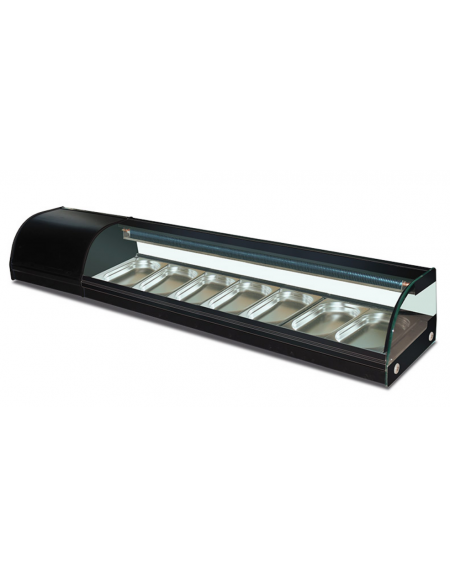 Vetrina refrigerata per sushi con vetro frontale curvo - N°7 vaschette GN 1/3 incluse - temp. 0°/+6°C - cm 180x41,5x30h