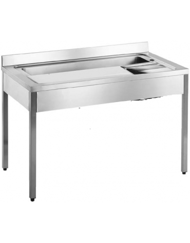 TAVOLO LAVAVERDURE INOX AISI 304 SENZA PATTUMIERA CARRELLATA - MM 1300x700x850H
