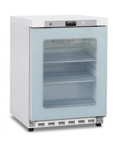 Armadio frigo basso con porta in vetro - colore bianco - lt. 200 -  statico con agitatore +2°/+10°C - Classe C - cm 60x62,5x85h