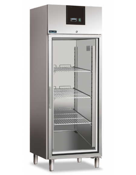 Armadi refrigerato in acciaio inox AISI 304  con porta in vetro - ventilato +2°C /+8°C - Classe B - cm 74x83x201h