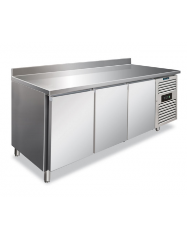 Tavolo refrigerato BT congelatore negativo 3 porte in AISI 304 con alzatina ventilato -18°-22°C - Classe D - cm 179,5x60x96h