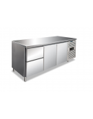 Tavolo refrigerato inox AISI 304 ventilato -2°/+8°C - 2 porte e 1 cassettiera da N°2 cassetti GN 1/2 -Classe B - cm 179,5x70x86h