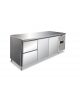 Tavolo refrigerato inox AISI 304 ventilato -2°/+8°C - 2 porte e 1 cassettiera da N°2 cassetti GN 1/2 -Classe B - cm 179,5x70x86h