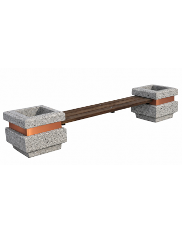 Panchina con seduta in legno e 2 fioriere laterali in cemento calcestruzzo colore Grigio pietra - cm 310x60x65h - CAM