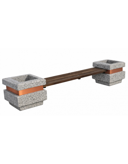 Panchina con seduta in legno e 2 fioriere laterali in cemento calcestruzzo colore Grigio pietra - cm 310x60x65h - CAM