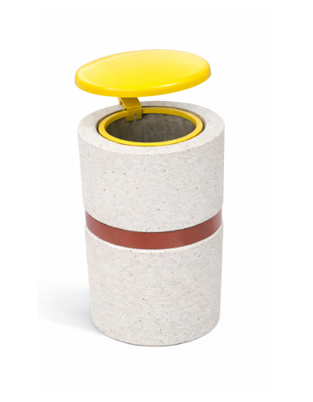 Cestone portarifiuti in cemento colore Bianco pietra - con coperchio a ribalta e reggisacco -  Ø cm 50 - Altezza cm 100 - CAM