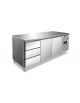 Tavolo refrigerato inox AISI 304 ventilato -2°/+8°C - 2 porte e 1 cassettiera da N°3 cassetti GN 1/3 -Classe B - cm 179,5x70x86h