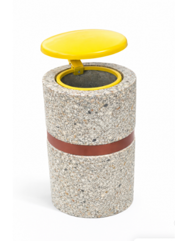 Cestone portarifiuti in cemento colore Grigio sabbiato  - con coperchio a ribalta e reggisacco -  Øcm 50 - Altezza cm 100 - CAM