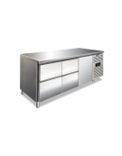Tavolo refrigerato inox AISI 304 ventilato -2°/+8°C - 1 porta e 2 cassettiera da N°2 cassetti GN 1/2 -Classe B - cm 179,5x70x86h
