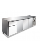 Tavolo refrigerato inox 3 Porte e 1 cassettiera da N°1 cassetto GN 1/3 + N°1 cassetto GN 2/3 - ventilato -2°+8°C - cm 223x70x86h