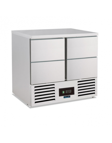Banco saladette in acciaio inox AISI 304 - 4 cassetti - statico con agitatore +2°/+8°C - Lt 257 - Classe C -cm 90x70x87h