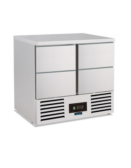 Banco saladette in acciaio inox AISI 304 - 4 cassetti - statico con agitatore +2°/+8°C - Lt 257 - Classe C -cm 90x70x87h