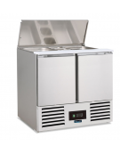 Banco saladette inox 2 porte con scomparto per bacinelle Gastronorm - statico con agitatore +2°/+8°C -cm 90x70x87h
