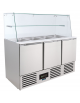 Saladette inox 3 porte con scomparto bacinelle GN e protezione in vetro - statico con agitatore +2°/+8°C -cm 136,5x70x134h