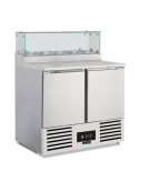 Saladette inox 2 porte con vetrina refrigerata per bacinelle Gastronorm - statico con agitatore +2°/+8°C - cm 90x70x118h