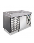 Tavolo refrigerato pizzeria 1 porta con cassettiera da N°7 cassetti - piano in granito - ventilato +2°/+8°C - Cm 151,5x80x100h