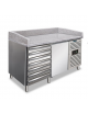 Tavolo refrigerato pizzeria 1 porta con cassettiera da N°7 cassetti - piano in granito - ventilato +2°/+8°C - Cm 151,5x80x100h