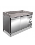 Tavolo refrigerato pizzeria 2 porte in acciaio AISI 201 - ventilato +2°/+8°C - cm 151x80x100h