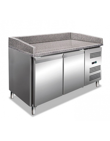 Tavolo refrigerato pizzeria 2 porte in acciaio AISI 201 - ventilato +2°/+8°C - cm 151x80x100h