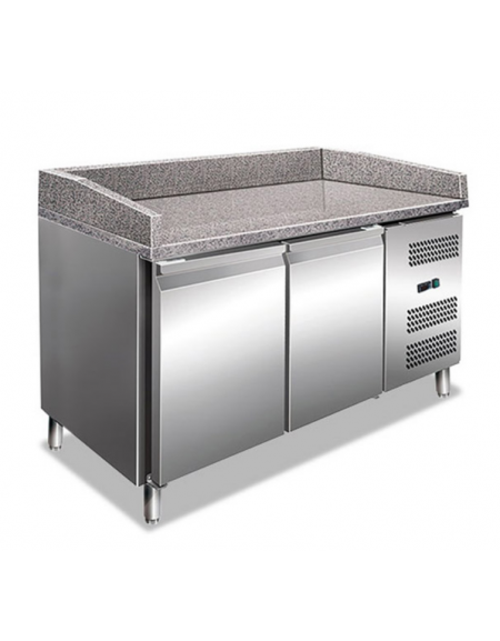 Tavolo refrigerato pizzeria 2 porte in acciaio AISI 201 - ventilato +2°/+8°C - cm 151x80x100h