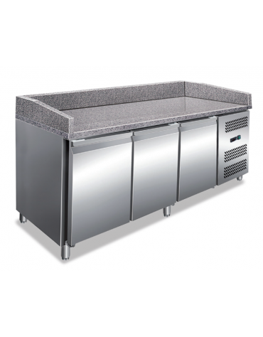 Tavolo refrigerato pizzeria 3 porte in acciaio AISI 201 - ventilato +2°/+8°C - cm 202x80x100h