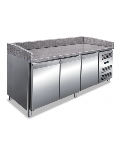 Tavolo refrigerato pizzeria 3 porte in acciaio AISI 201 - ventilato +2°/+8°C - cm 202x80x100h