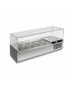 Vetrina refrigerata pizzeria statica +2°/+8°C in acciaio inox AISI 304 con vetro superiore- 5 bacinelle GN1/3 -cm 140x39,5x43,5h