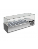 Vetrina refrigerata pizzeria statica +2°/+8°C in acciaio inox AISI 304 con vetro superiore- 6 bacinelle GN1/3 -cm 150x39,5x43,5h