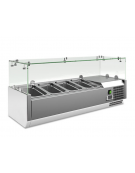 Vetrina refrigerata pizzeria statica +2°/+8°C in acciaio AISI 201 con vetro superiore- 4 bacinelle GN1/4 -cm 100x33,5x43,5h