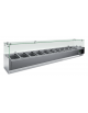 Vetrina refrigerata pizzeria statica +2°/+8°C in acciaio AISI 201 con vetro superiore- 10 bacinelle GN1/4 -cm 200x33,5x43,5h