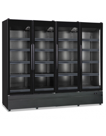 Armadio murale refrigerato ventilato 4 porte vetro senza cornice - colore nero opaco - temp. 0°/+10°C - cm 250x72,7x196,7h