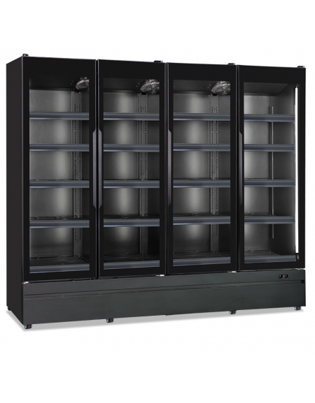 Armadio murale refrigerato ventilato 4 porte vetro senza cornice - colore nero opaco - temp. 0°/+10°C - cm 250x72,7x196,7h