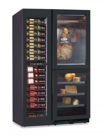 Vetrina vini ventilata +2°/+20°C con armadio 2 porte verticali per conservazione salumi e formaggi 0°/+20°C - cm 106,5x70x180,4h