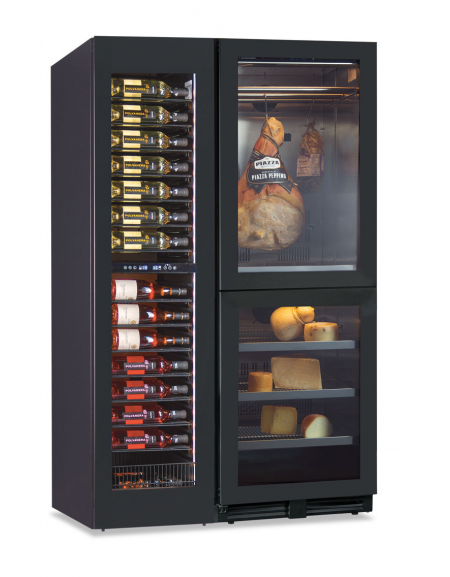 Vetrina vini ventilata +2°/+20°C con armadio 2 porte verticali per conservazione salumi e formaggi 0°/+20°C - cm 106,5x70x180,4h