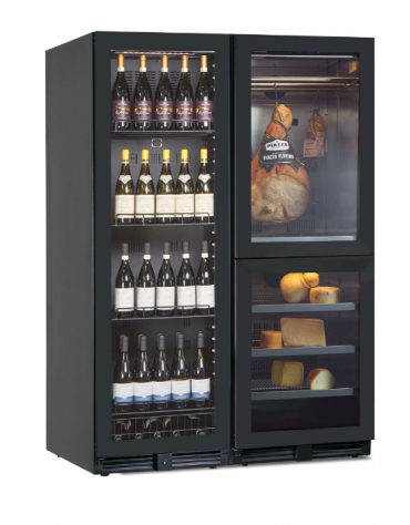 Vetrina vini ventilata 0°/+10°C con armadio 2 porte verticali per conservazione salumi e formaggi 0°/+20°C - cm 121x70x180,4h