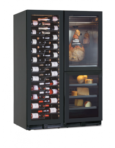 Vetrina vini ventilata +2°/+20°C con armadio 2 porte verticali per conservazione salumi e formaggi 0°/+20°C - cm 121x70x180,4h