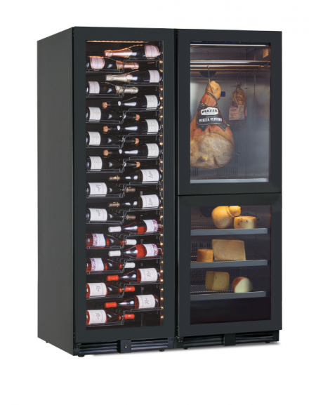 Vetrina vini ventilata +2°/+20°C con armadio 2 porte verticali per conservazione salumi e formaggi 0°/+20°C - cm 121x70x180,4h