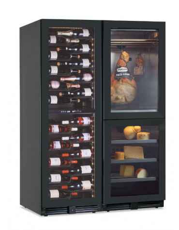 Vetrina vini ventilata a doppia temperatura con armadio per conservazione salumi e formaggi - cm 121x70x180,4h