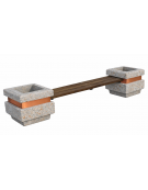 Panchina con seduta in legno e 2 fioriere laterali in cemento calcestruzzo, colore Grigio travertino - cm 310x60x65h - CAM