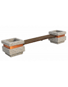 Panchina con seduta in legno e 2 fioriere laterali in cemento calcestruzzo, colore Grigio sabbiato - cm 310x60x65h - CAM