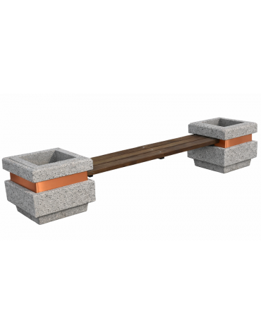Panchina con seduta in legno e 2 fioriere laterali in cemento calcestruzzo, colore Bianco sabbiato - cm 310x60x65h - CAM
