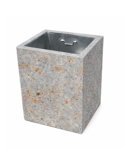 CESTONE GETTACARTE MONOBLOCCO QUADRATO IN CALCESTRUZZO COLORE GRIGIO TRAVERTINO - CM 60x60x70H - CONFORME AI CAM