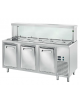 TAVOLO INOX AISI 304 REFRIGERATO SELF-SERVICE, x5 GN 1/1 - 3 ANTE REFRIGERATE, VASCA H 30, LAMPADE E VETRO  - CM 200x70x130h