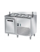 TAVOLO INOX AISI 304 REFRIGERATO SELF-SERVICE, x3 GN 1/1 - 1 ANTA - VASCA H 30 - SENZA SOVRASTRUTTURA IN VETRO - CM 120x80x89h