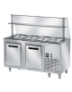 TAVOLO INOX AISI 304 REFRIGERATO SELF-SERVICE, x4 GN 1/1 - 2 ANTE, VASCA H 30 E SOVRASTRUTTURA IN VETRO CURVO - CM 150x80x145h