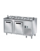 TAVOLO INOX AISI 304 REFRIGERATO SELF-SERVICE, x3 GN 1/1 - 2 ANTE - VASCA H 30 - SENZA SOVRASTRUTTURA IN VETRO - CM 150x80x89h